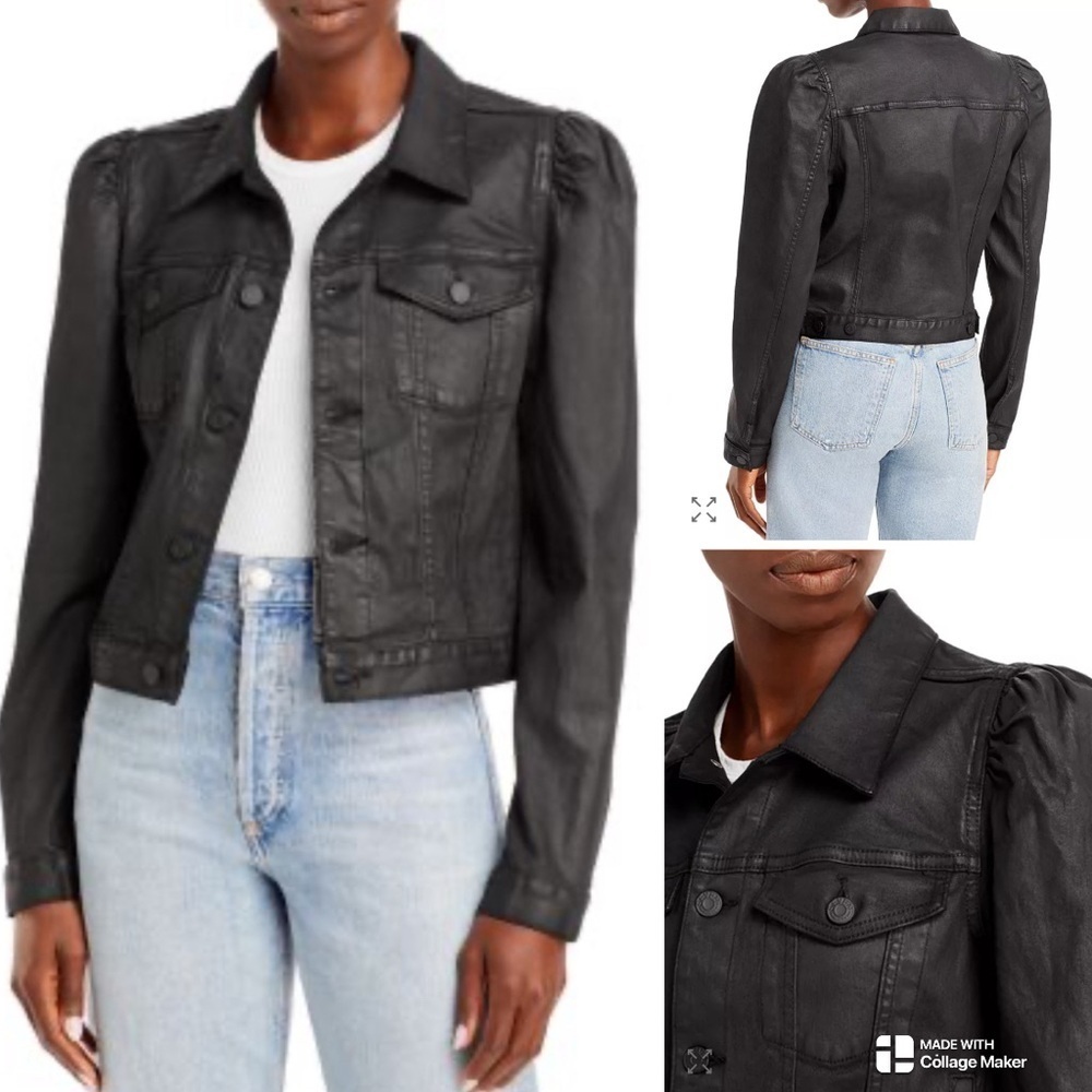 7 For All Mankind puff sleeve coated denim jacket